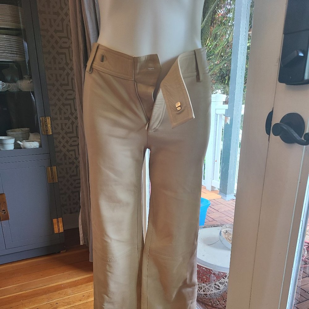 Gucci Genuine Leather Bootcut pants beige flare 42